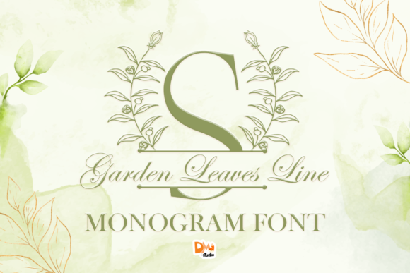 Garden Leaves Line Monogram: A Decorative Font for Web Design Projects