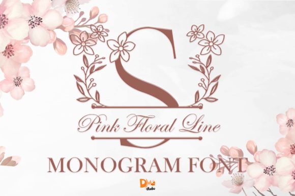 Pink Floral Line Monogram: A Delicate Decorative Font for Branding